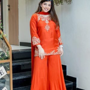 Pure Mul Chanderi Top Plazzo & Dupatta Set