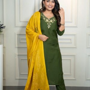 Mehendi Green Designer Kurti Pant Dupatta Set