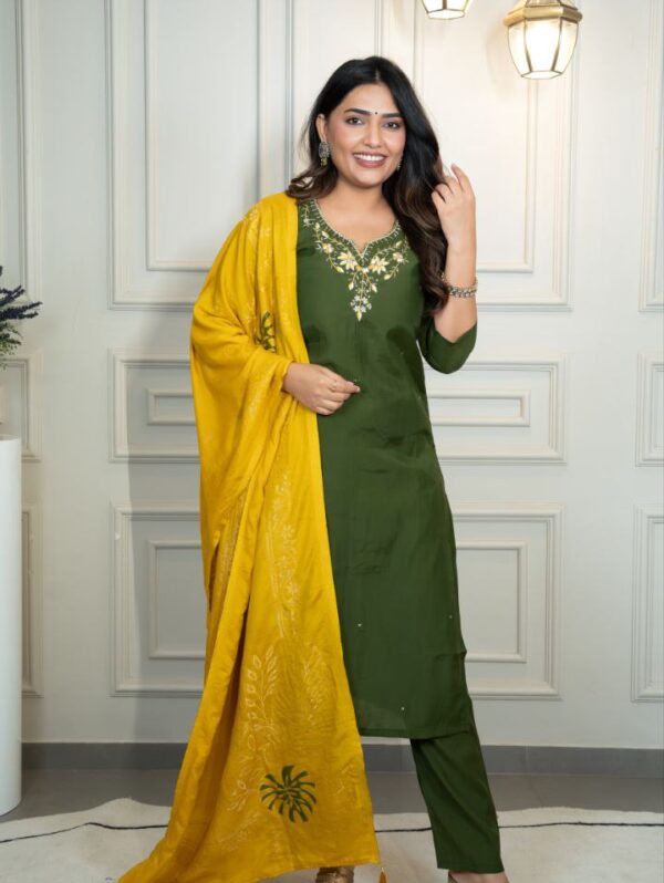 mehendi-green-designer-kurti-pant-dupatta-set
